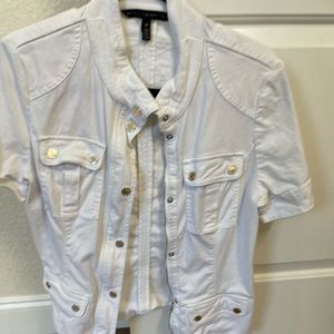 WHBM white jean short sleeve jacket